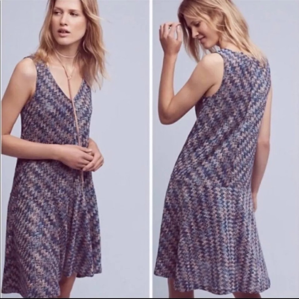 Maeve Blue and Pink Zigzag Midi Dress